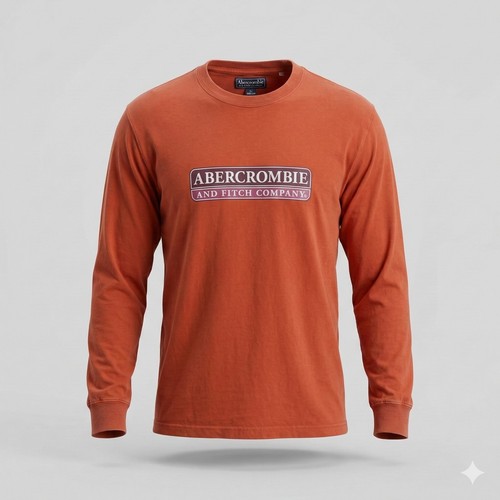 Abercrombie & Fitch, Abercrombie & Fitch Vintage T-Shirt Mens XL Orange Long Sleeve Graphic Logo Y2K