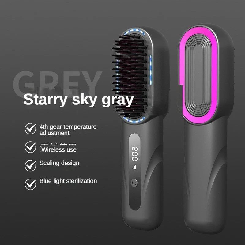 Escova alisadora de cabelo sem fio íon negativo pente alisador de cabelo feminino - Imagem 3 de 4
