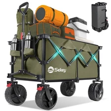 Sekey 220L Collapsible Wagon with All-Terrain Wheels & Cup Holders, Khaki