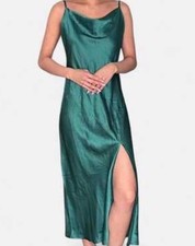 NWT NORDSTROM PAPER HEART MIDI SLIP DRESS TEAL MEDIUM SILKY