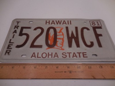 Hawaii 1981 TRAILER License Plate # 520 WCF Very Nice Buy it now!expired
