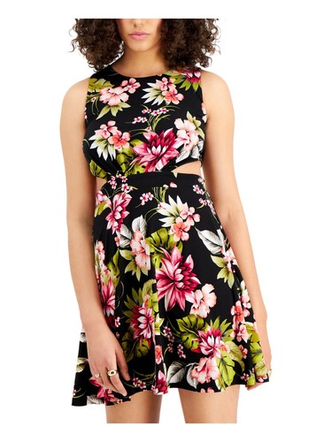 Robe Noire Imprimée Bar III Taille XL - Genoux, Sans Manches, 100% Polyester, Neuf Avec étiquettes