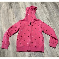Tommy Hilfiger Girls Pink Heart Print Zip Up Hoodie Sweatshirt Size M 8/10