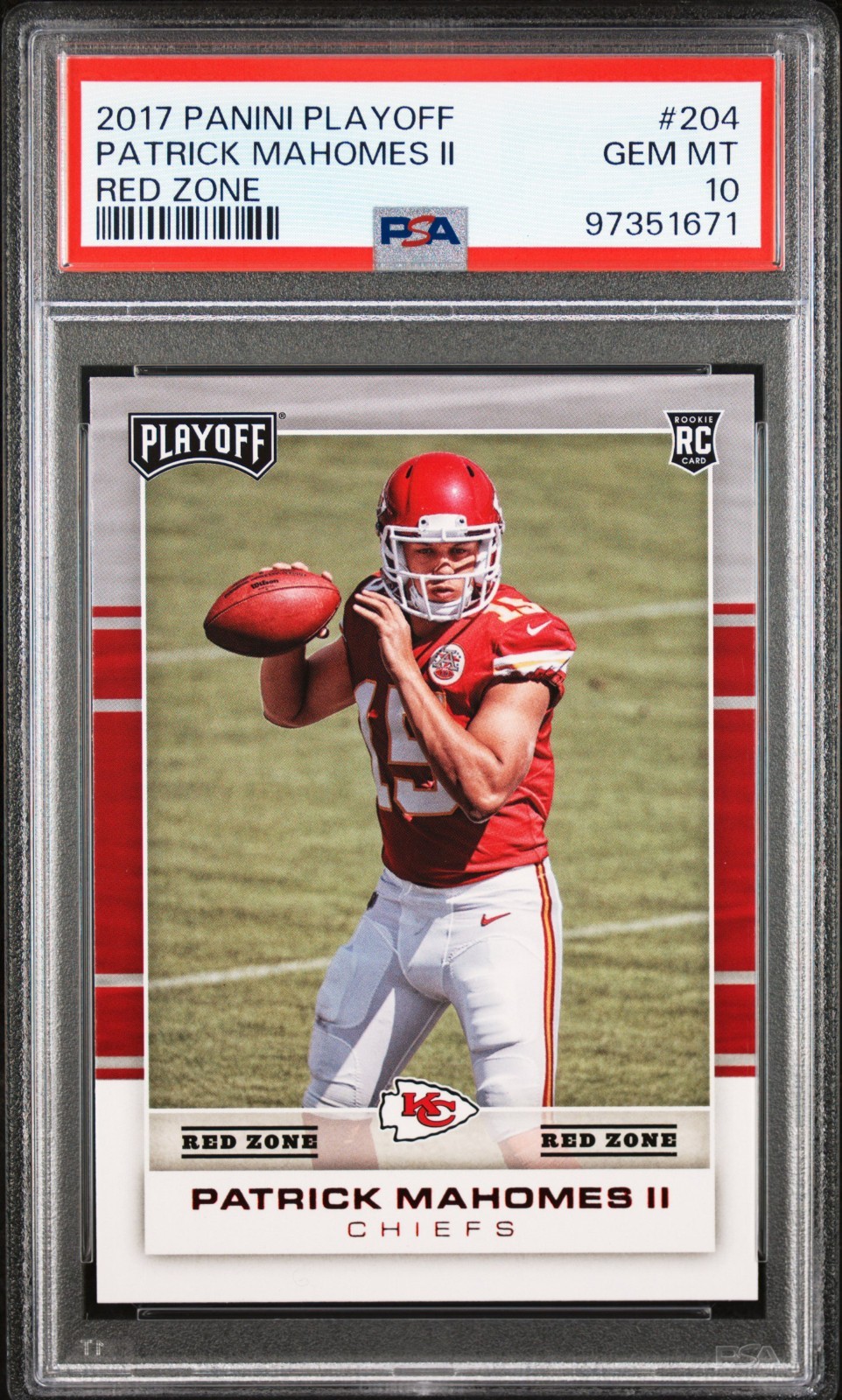 2017 Panini Playoff Red Zone #204 Patrick Mahomes II Chiefs RC Rookie PSA 10
