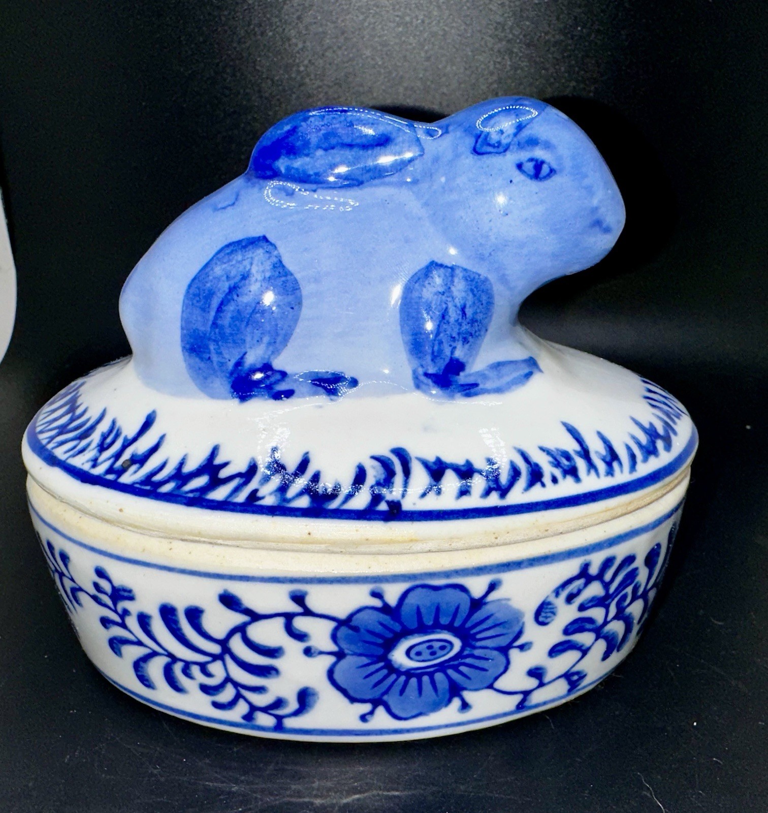 Seymour Mann Blue White Bunny Rabbit Porcelain Trinket Nest Box Vintage ...