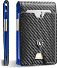 Men's Slim RFID Leather Wallet with Money Clip & Gift Box - Carbon Blue