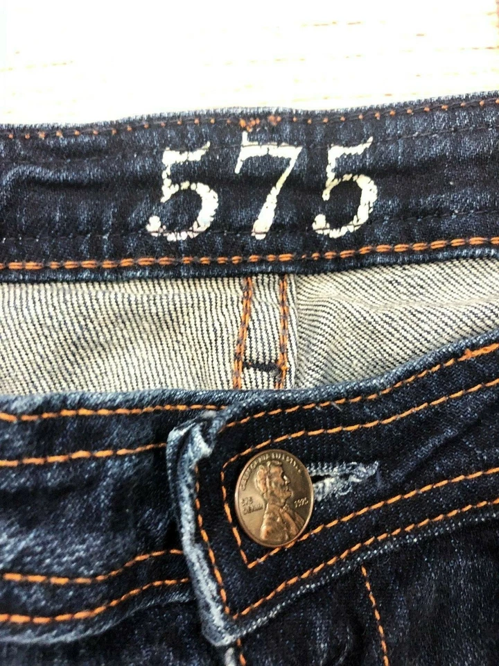 Pantalones de mezclilla recortados al tobillo desgastados 575 para mujer talla 28 elásticos lavado oscuro U13  Foto 4 de 4