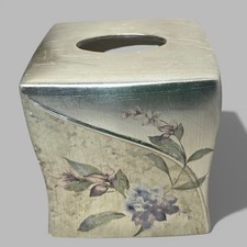 Croscill Home Ashley Silver with Purple Floral Pattern Tissue Cover Box New NWT