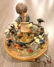 Vintage Music Box Swiss Anri Thorens-- Boy Reads to 8 Different Forest Animals