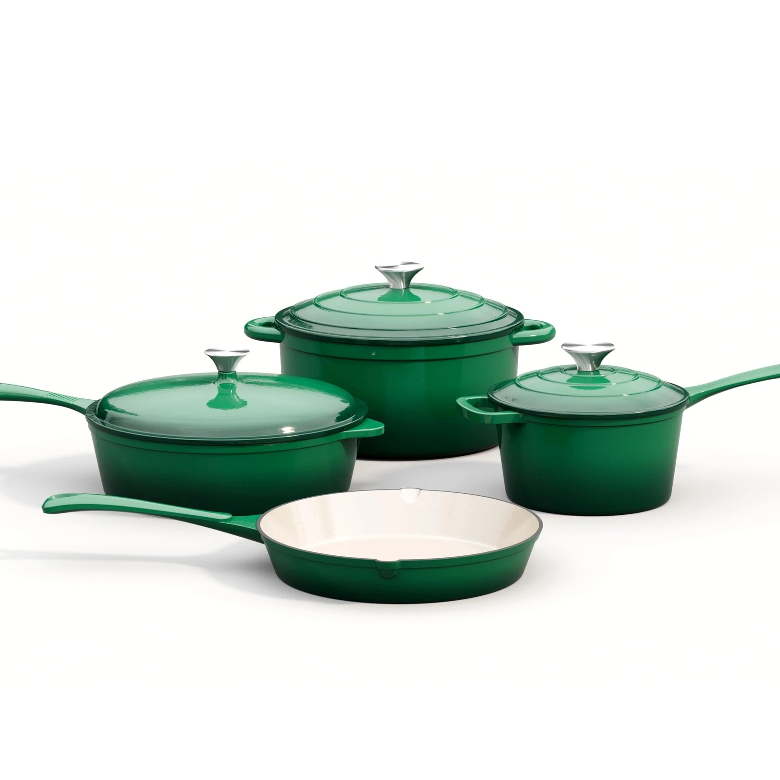 Iron Cast 7 Piece Cookware Set Dutch Oven Emerald MAISON ARTS Enameled PFOA-PFOS