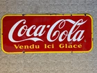Coca Cola c1948 Porcelain Vendu Ici Glace Vintage Coke Original French Soda Sign