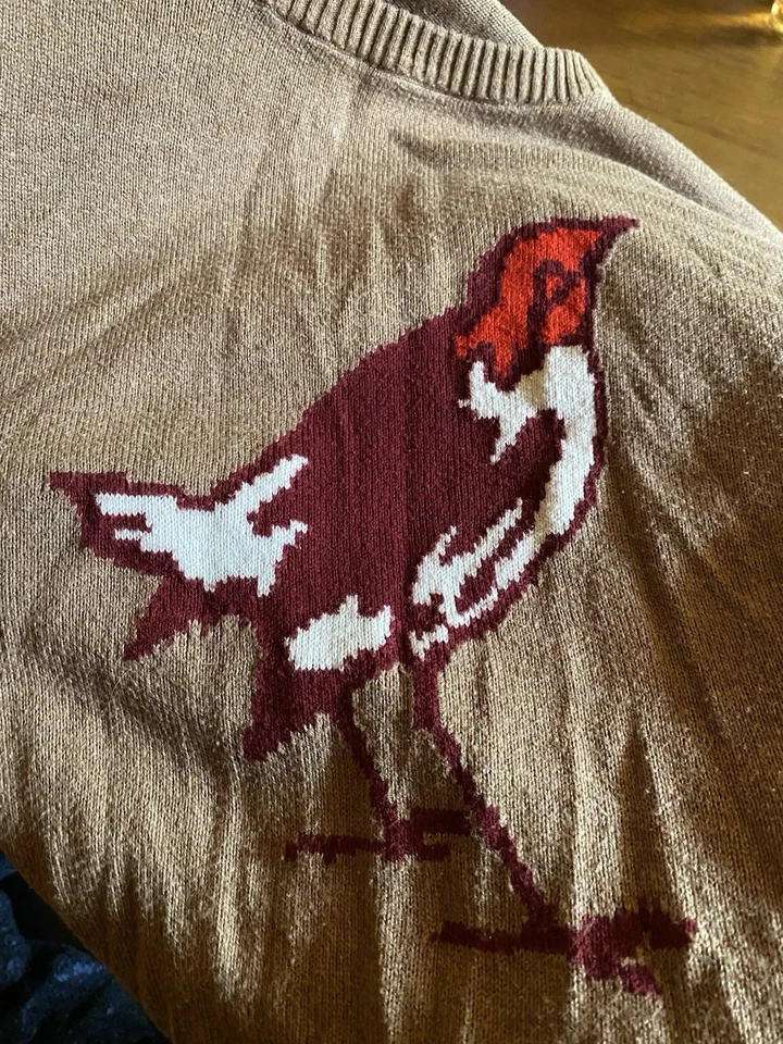 Adorable Suéter Cottagecore Pájaro Talla XXL Tostado y Rojo Manga Larga Pullover Foto 3 de 4