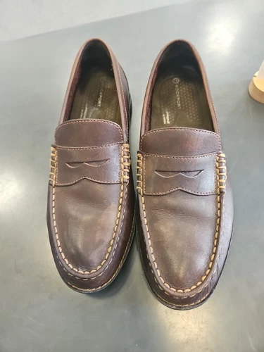 Rockport Adidas Adiprene mocassino scivolo da uomo marrone taglia 9 scarpa da barca