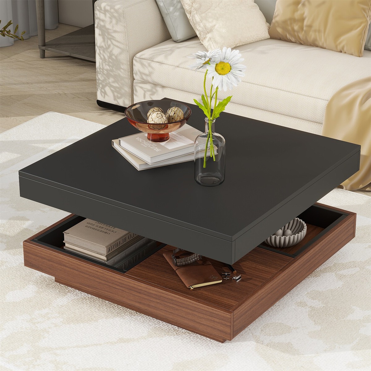 360° Rotating Coffee Table Center Cocktail Table w/ Storage