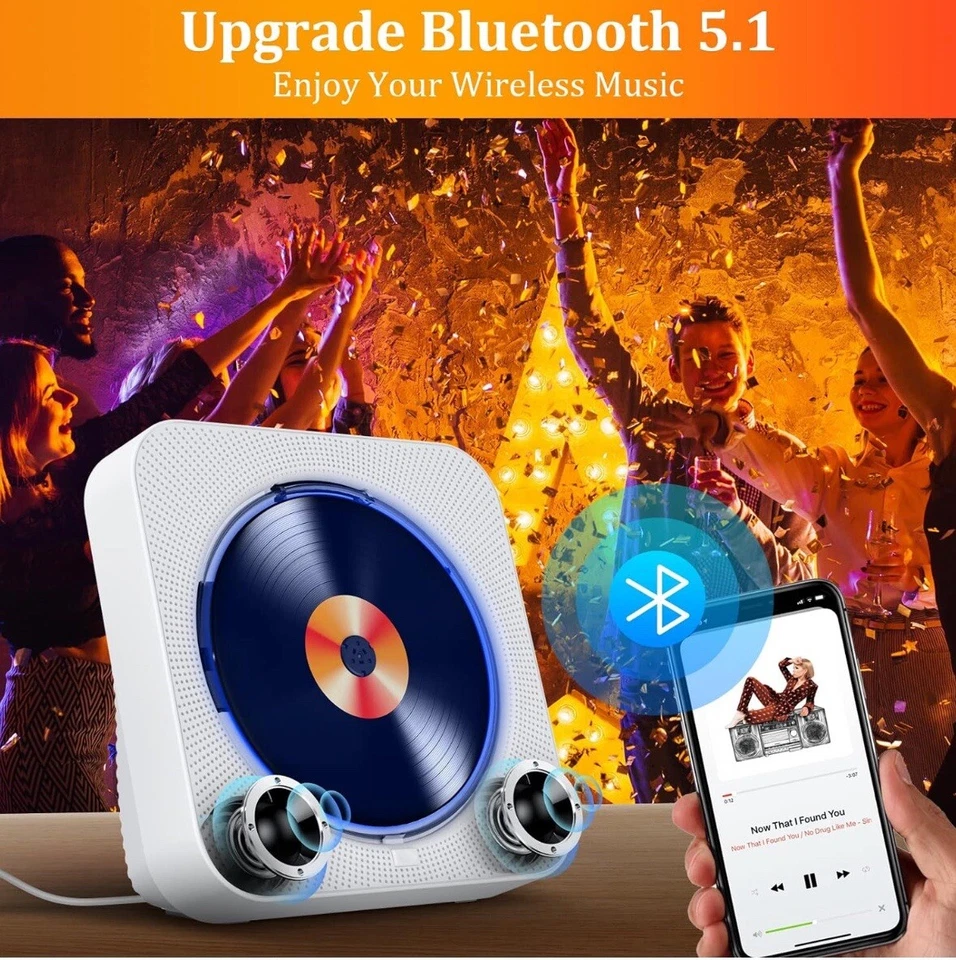 KOVCDVI CD Player Desktop Players Bluetooth 5.1 5W Dual Speakers White - Image 4 of 4