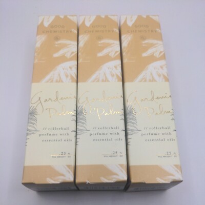 Good Chemistry GARDENIA PALM Rollerball Perfume with Essential Oils lot of 3.
