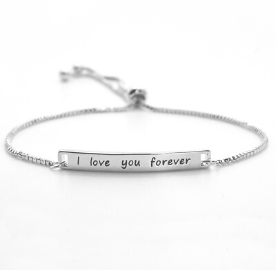 18K White Gold Plated ''I Love You Forever'' Adjustable Bracelet For Women Girls