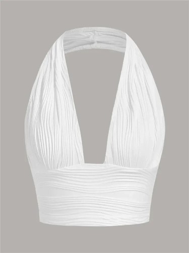 Rückenfreies Crop Neckholder Top Damen Kleidung tiefer V-Ausschnitt rückenfrei ärmellos Tanktop - Bild 25 von 26
