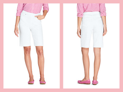 Lands' End ~ Bermuda Pull-On Stretch Women's Elastic Waist Jean Shorts $50 NIP