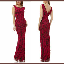 NEW 310 JS Collections SZ 6 Chiffon Soutache Mesh Column Gown Magenta G275