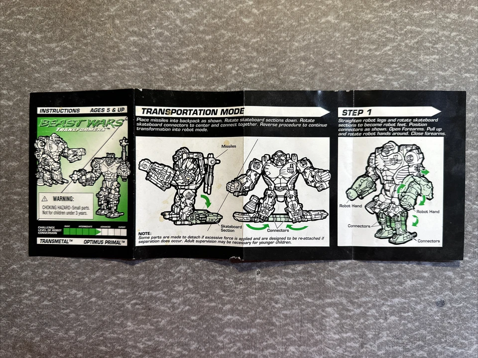 Vintage Transformers Beast Wars Optimus Primal Transmetal Instructions 1997 - Image 2 of 3