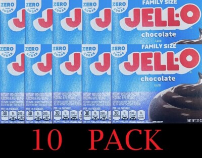 10x Jello FAMILY SIZE Chocolate ZERO SUGAR Instant Pudding Pie Filling Mix 2.1oz