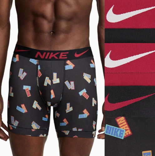 NWT Men's Nike Dri-Fit Essential 3-Pack Micro Boxer Briefs Red Print Black  XL