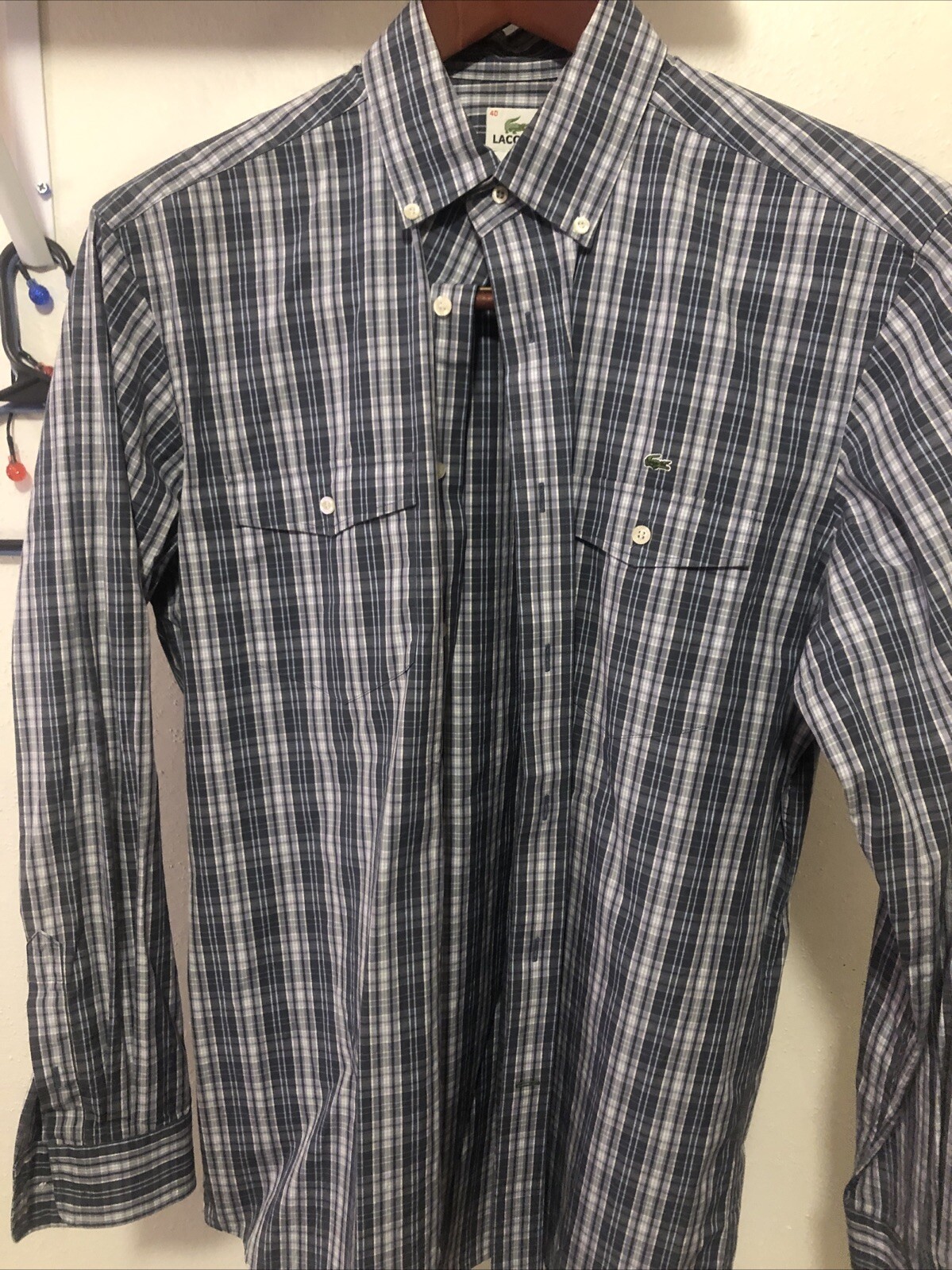 lacoste button up navy plaid - image 1
