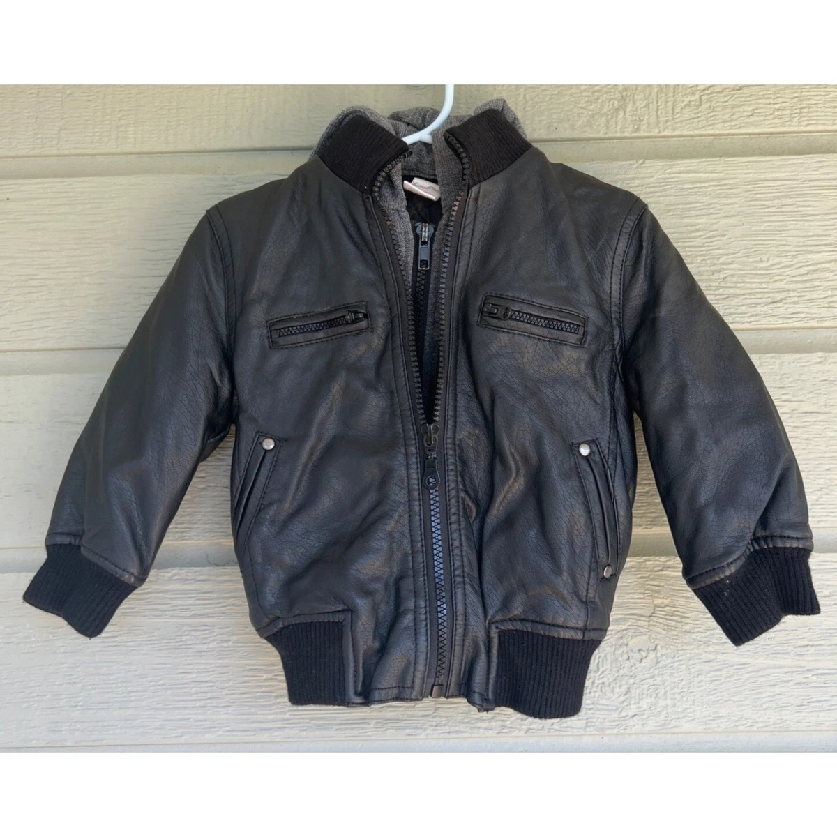 Starting Out Kids Layered Look Faux Leather Bomber Jacket Size 18 Months Black