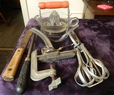 Antique to Vintage Kitchen Gadgets - egg beater, nut cracker, knife, juicer, etc