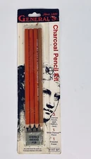 GENERAL’S CHARCOAL PENCILS SET 4 PENCILS & ERASER NEW OLD STOCK
