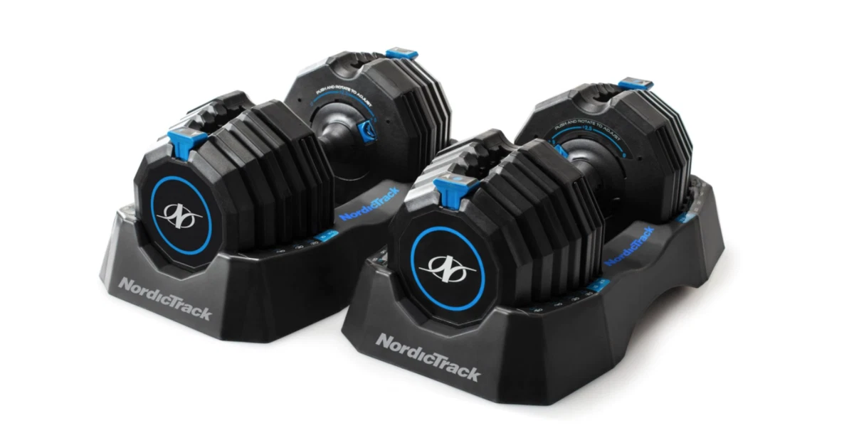 NordicTrack Adjustable Dumbbells with Storage Tray 55lb PAIR Compare to Bowflex eBay
