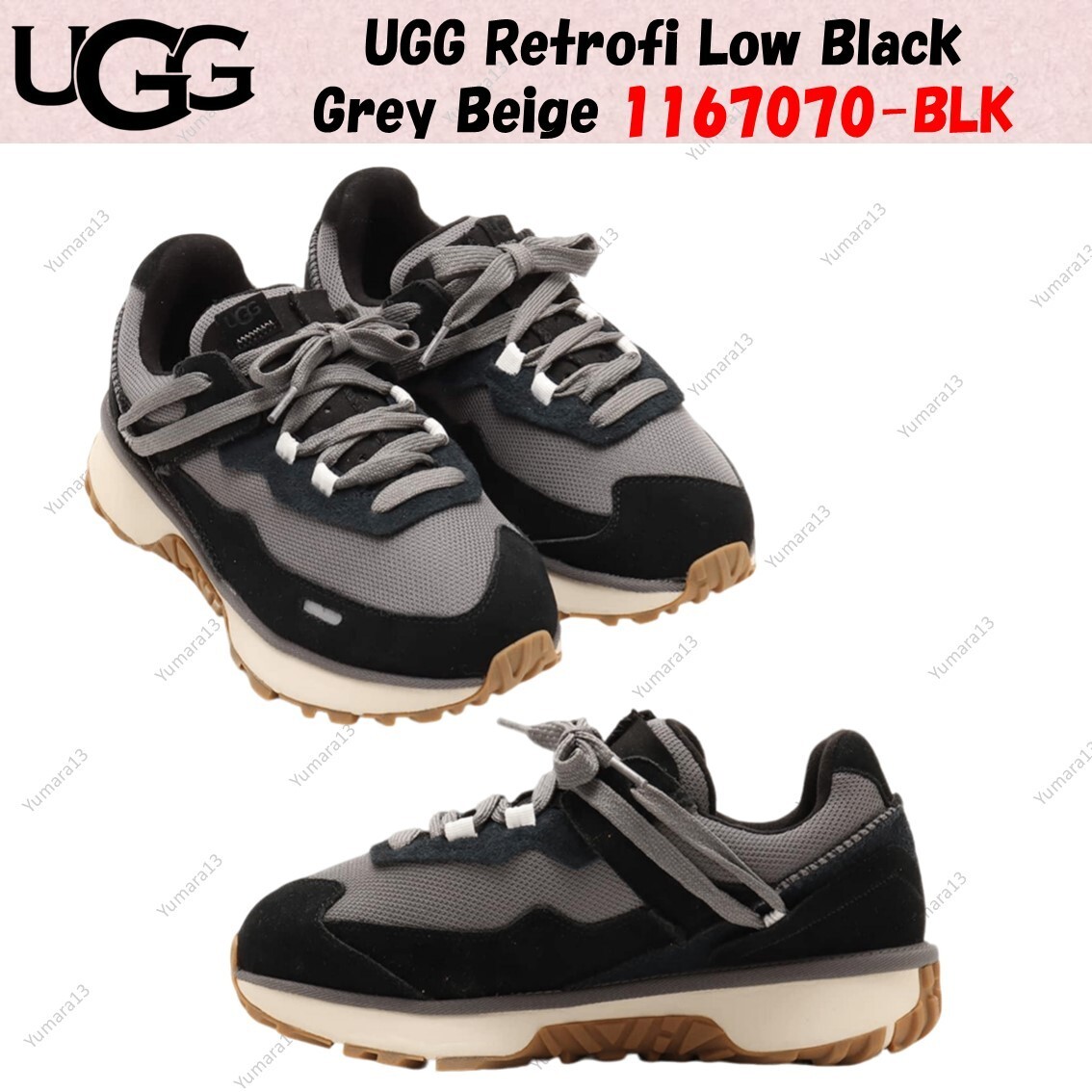 UGG Retrofi Bajo Negro Gris Beige 1167070-BLK Hombres Talla