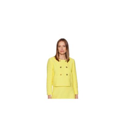 Marella Yellow Double Breasted Textured Fabric Boxy Jacket