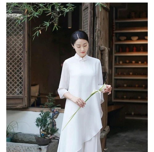 Chinese Style Chiffon Zen Dance Clothes Retro Style Hanfu Ruffles Women's Dress - Picture 8 of 19