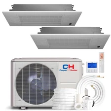 18000 BTU Dual 2 Zone One Way Cassette Mini Split Heat Pump AC 230V 9000 + 9000