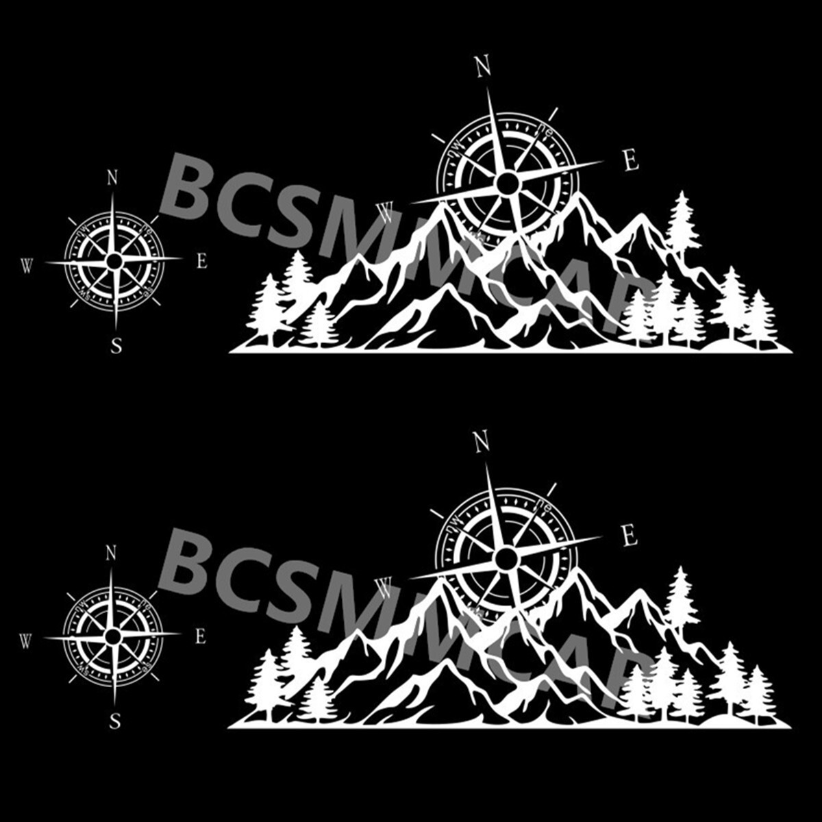 Car Sticker Decals Tree Mountain Forest Compass Graphic Decor DIY Accessories