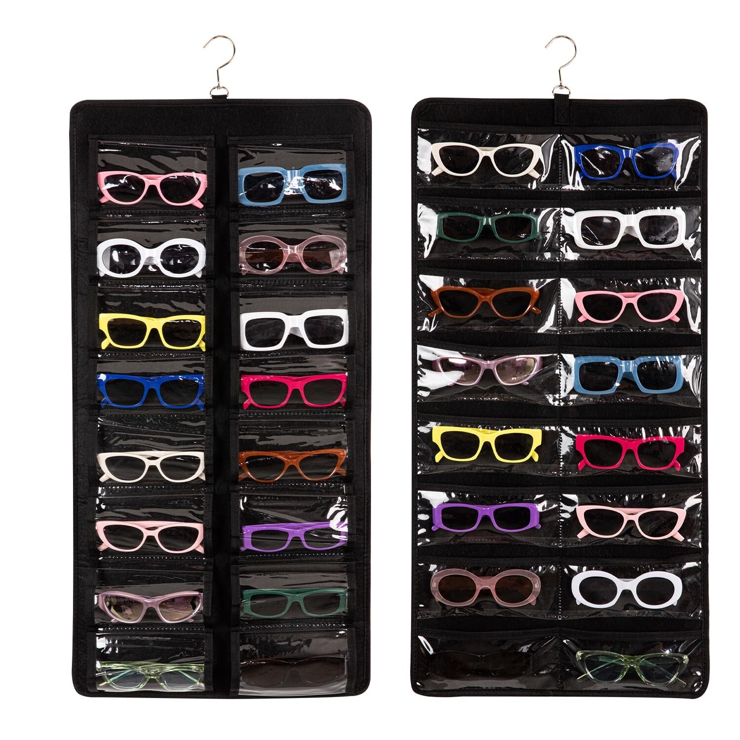 Dual-Sided Wall Mounted Sunglasses Organizer and Eyeglasses Holder Case