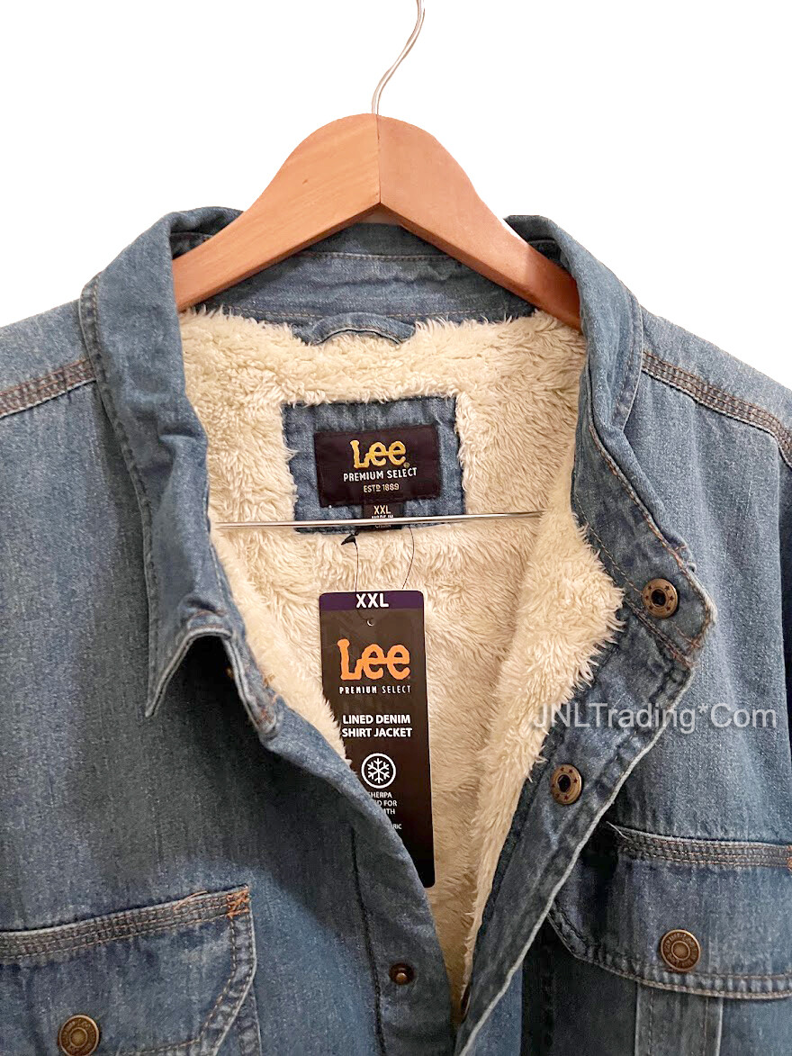 NWT Lee Sherpa Lined Blue/Black Denim Durable Warm Shirt Jacket XL