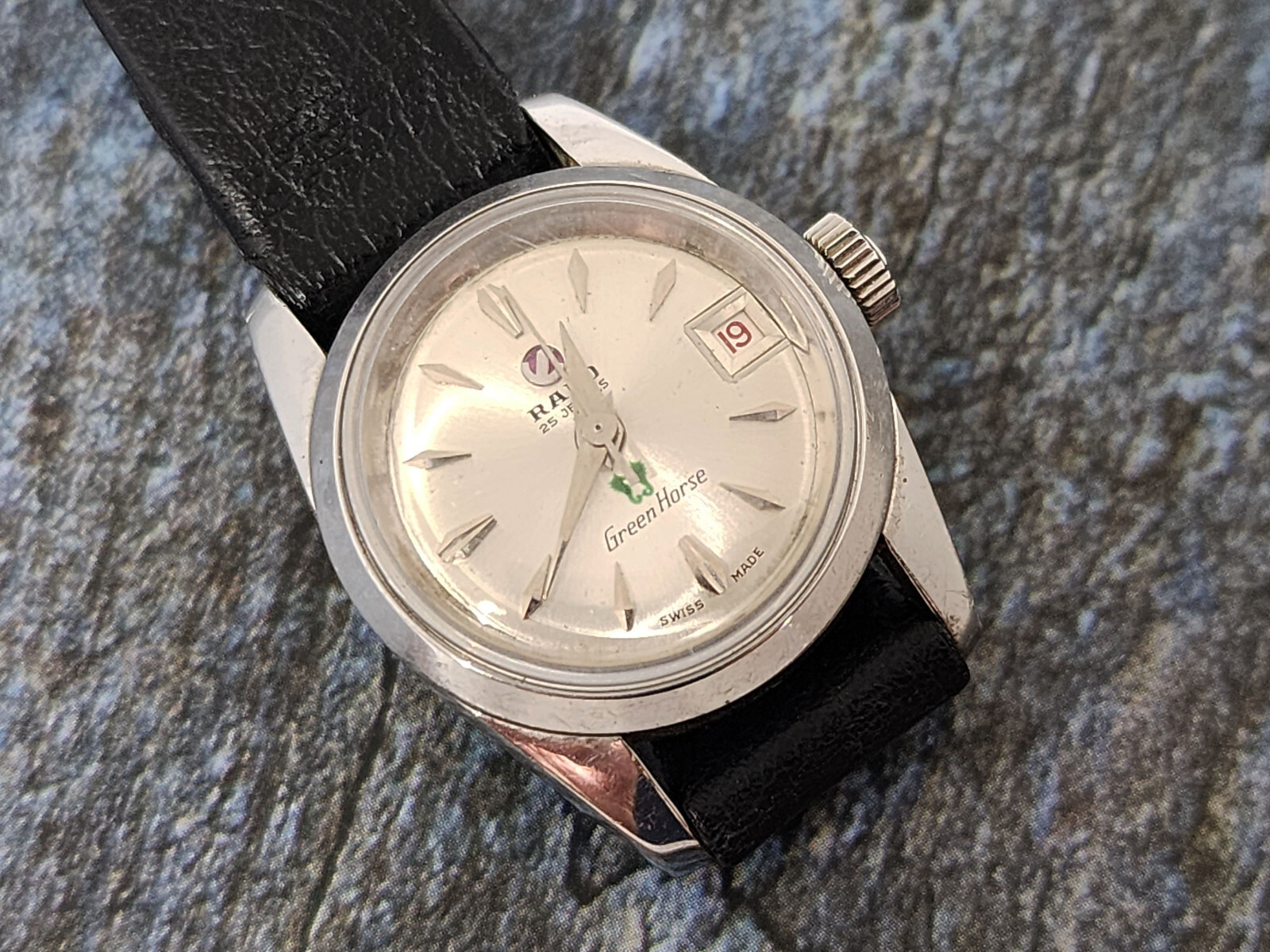 VINTAGE RADO Green Horse AUTOMATIC DATE LADY Silver Dial with  