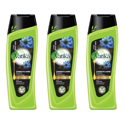 3X Xampu Vatika Turkish Black Seed Strength & Shine para cabelos fracos e maçantes 400ml - Imagem 2 de 3