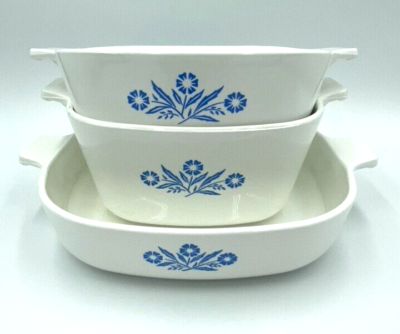 Vintage Corning Ware Set Of 3 Blue Cornflower Casserole Bowls | eBay