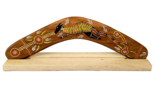 BOOMERANG 14"/35CM + SOPORTE - MADERA DURA - ARTE ABORIGEN, AUSTRALIA, INDÍGENA - Imagen 9 de 11