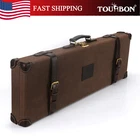 TOURBON Vintage Canvas Leather Gun Case Hunting Shotgun Storage Hard Box w/Lock