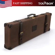 TOURBON Vintage Canvas Leather Gun Case Hunting Shotgun Storage Hard Box w/Lock