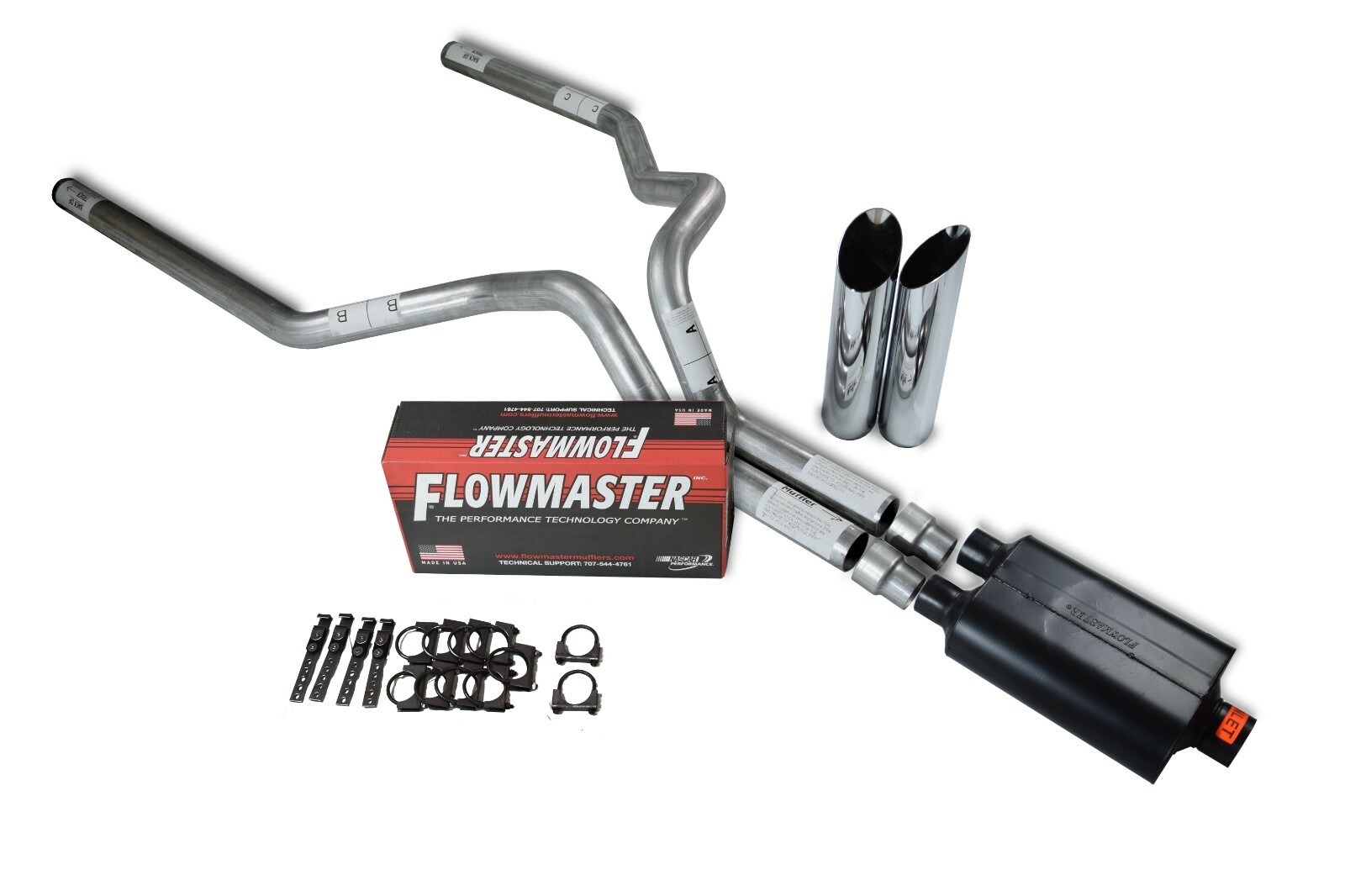 Dual 3" Exhaust Kit For 1999-2006 Chevy/GMC 1500 – Flowmaster Super 44 Muffler, Slash Tips