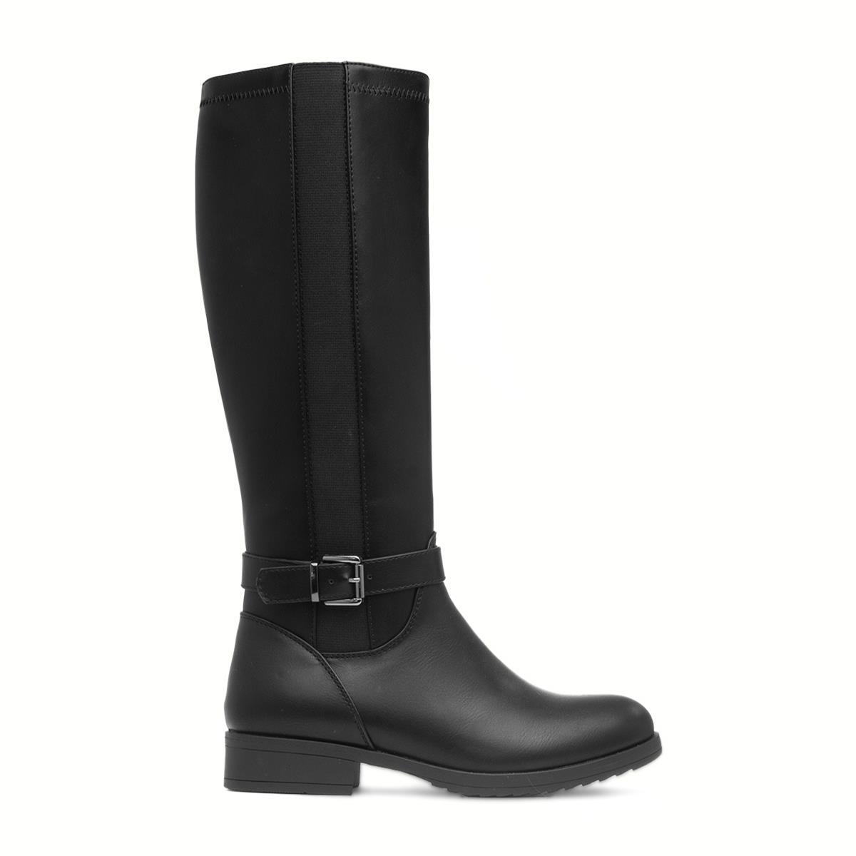 Lilley Womens Boots Black Adults Ladies Knee High Zip Up Buckle Elastic Mira