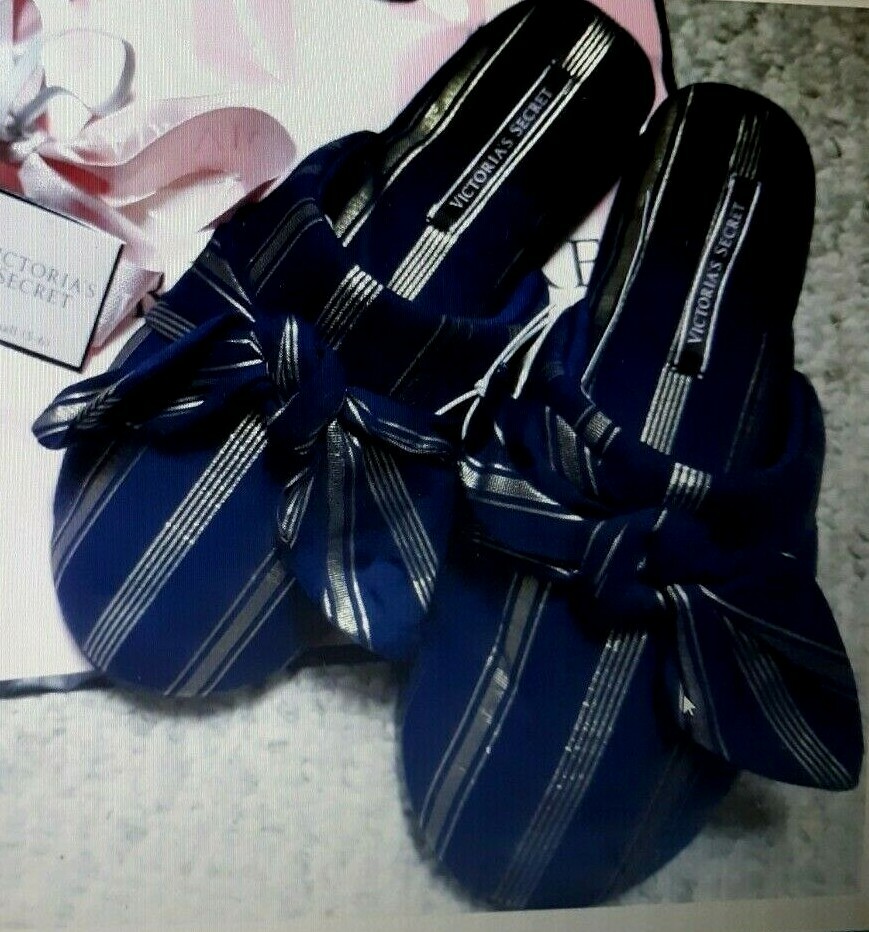 PANTOFOLA D’ORO Splendide simpatiche ciabatte da donna VICTORIA'S SECRET oro navy LOGO fiocco taglia S
