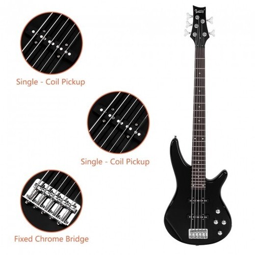 Glarry GIB 5 String Electric Bass Guitar Full Size SS Pick-up Black - Picture 5 of 9