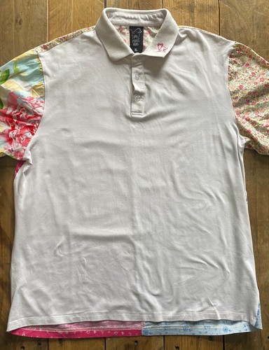 Mutts Nuts Polo Shirt - Flowers White Pink Blue - XL - Picture 2 of 11